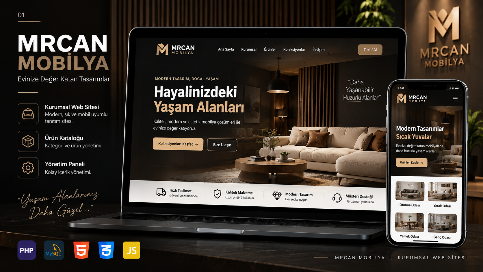 Mercan Mobilya kurumsal web sitesi ana sayfa tasarımı